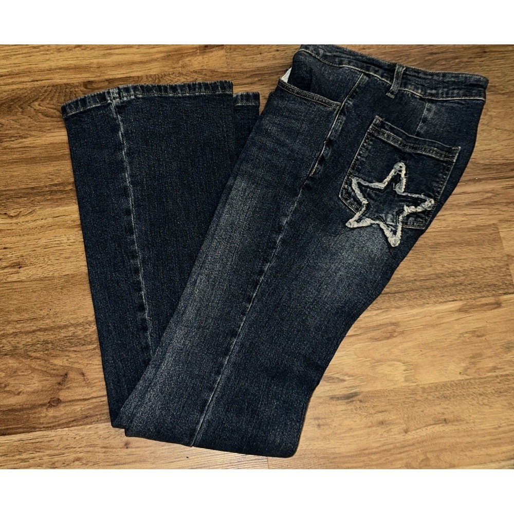 Missguided  Dark Wash Wide Leg Jeans‎ With Star On Pocket. Sz 30